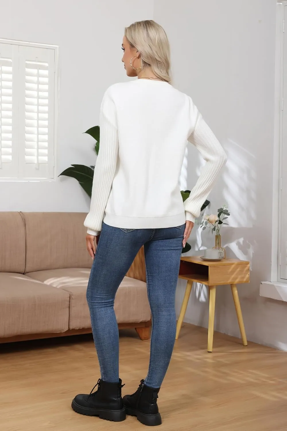 Women's Ribbed Knit Sweater Fall Long Sleeve Sweater Crewneck Loose Soft Casual Oversized Chunky Pullover Tops