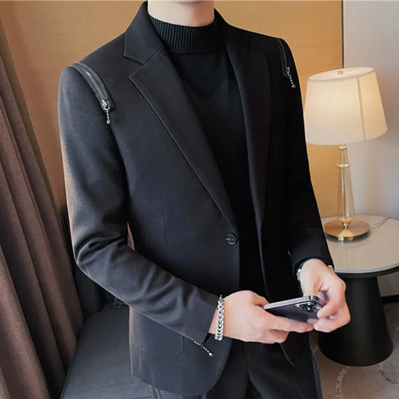 Zipper Decoration Solid Blazer
