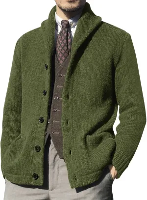 ZWRXW Cardigan Sweater for Mens Button Shawl Collar Cable Knit Top Casual Loose Long Sleeve Chenille Coats with Pockets
