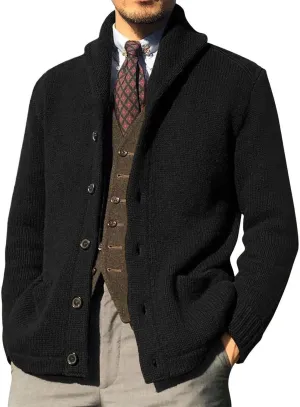 ZWRXW Cardigan Sweater for Mens Button Shawl Collar Cable Knit Top Casual Loose Long Sleeve Chenille Coats with Pockets